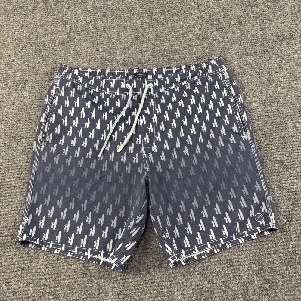 Johnnie O Swim Trunks Shorts Mens Medium Blue Surfer Print Boardshorts Polyester